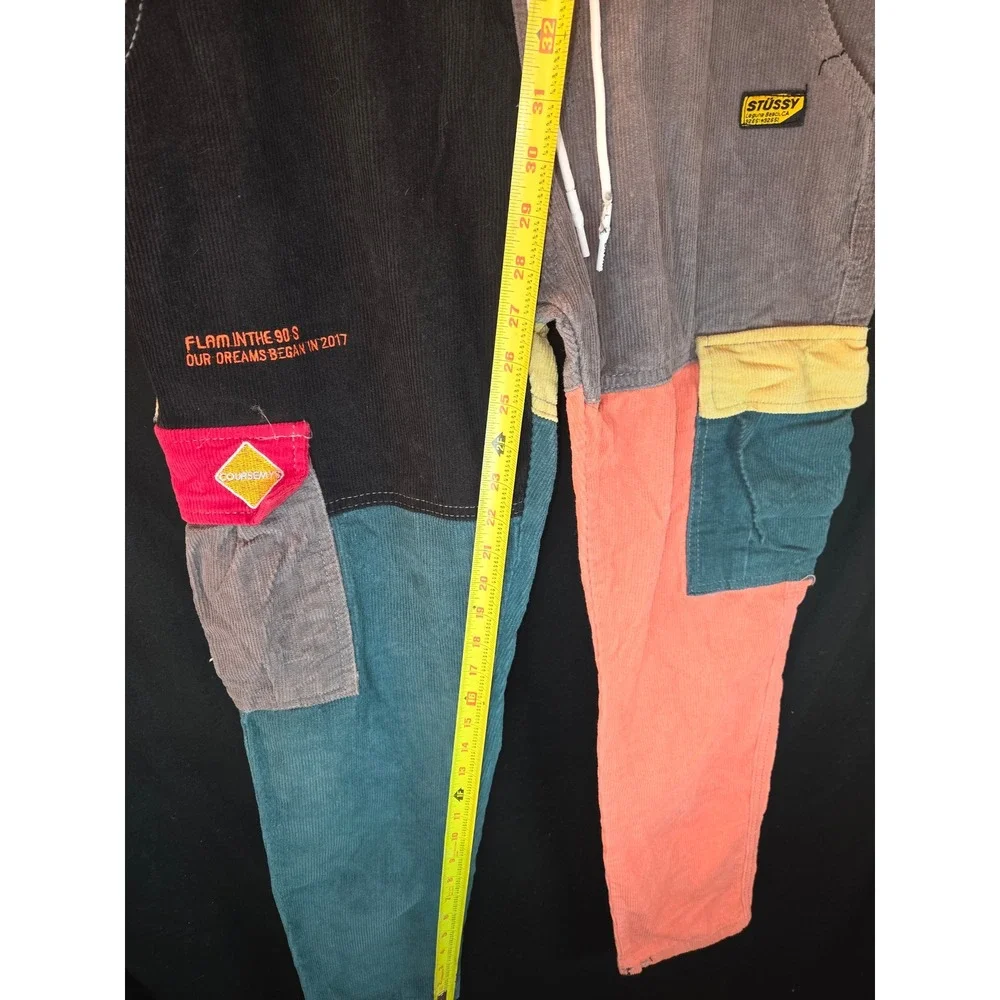 Stussy x kclot Corduroy Color Block Pants Mens Drawstring Pockets Multicolor - Picture 6 of 11